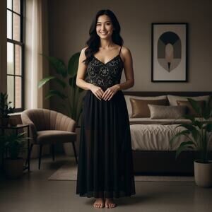 Vintage Y2K Black Lace Sheer Sleeveless Midi Dress Festival Concert Western